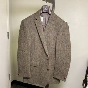 Harris Tweed Mens Beige Herringbone Hand Woven 100% Pure Wool Sport Coat Sz 42 L